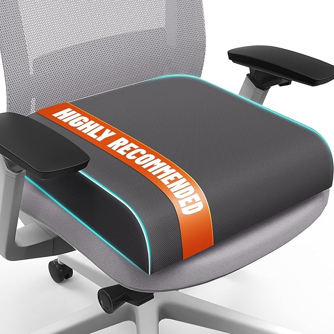 SweetSlubr Seat Cushion for Tailbone Pain Relief, Office Chair Cushion, Memory Foam Large Chair Cushion with Non-Slip Cover for Soft Support at Office Chair, Car Seat, Airplane Grey/Large