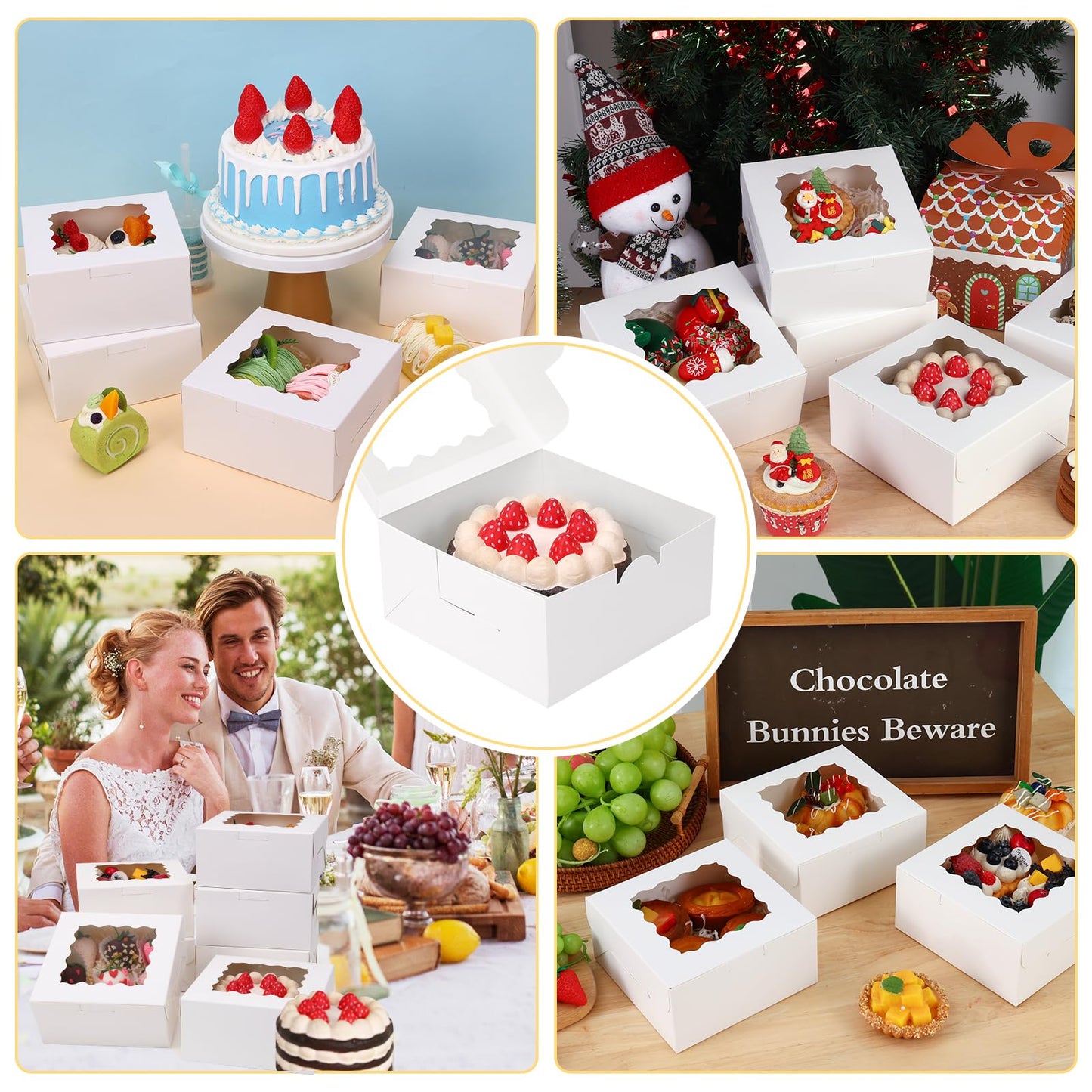 Moretoes 30pcs Cookie Boxes, 6x6x3 Inches Bakery Box with Window, White Treat Containers for Small Pie, Chocolate Covered Strawberries, Cupcake and Pastry