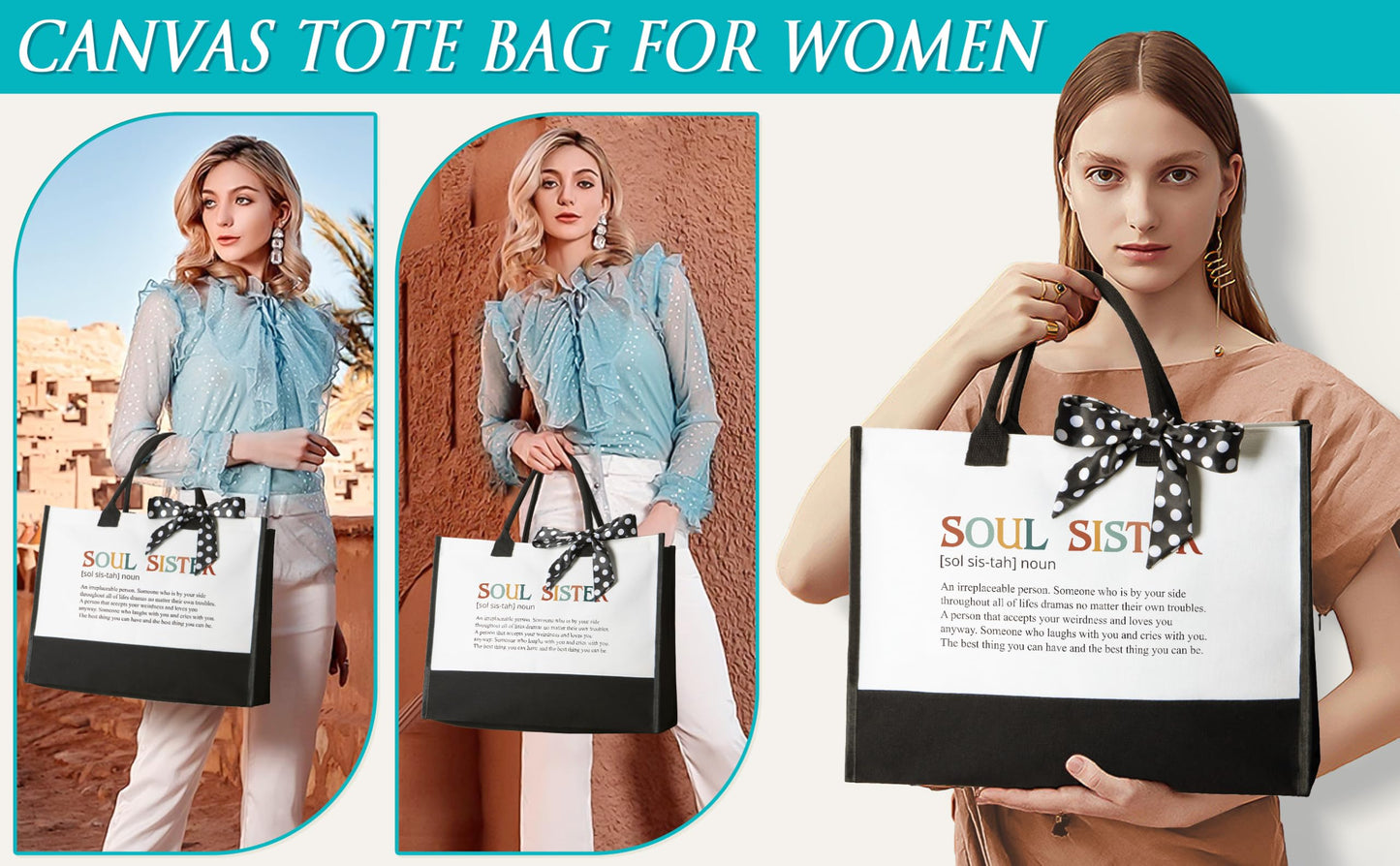 Best Friend Birthday Gifts for Women, Friendship Gifts for Women Friends Female Funny Sister Gifts from Sister Mothers Day Gifts Basket for Mom Friends Female Bestie Soul Sister BFF w/ Canvas Tote Bag