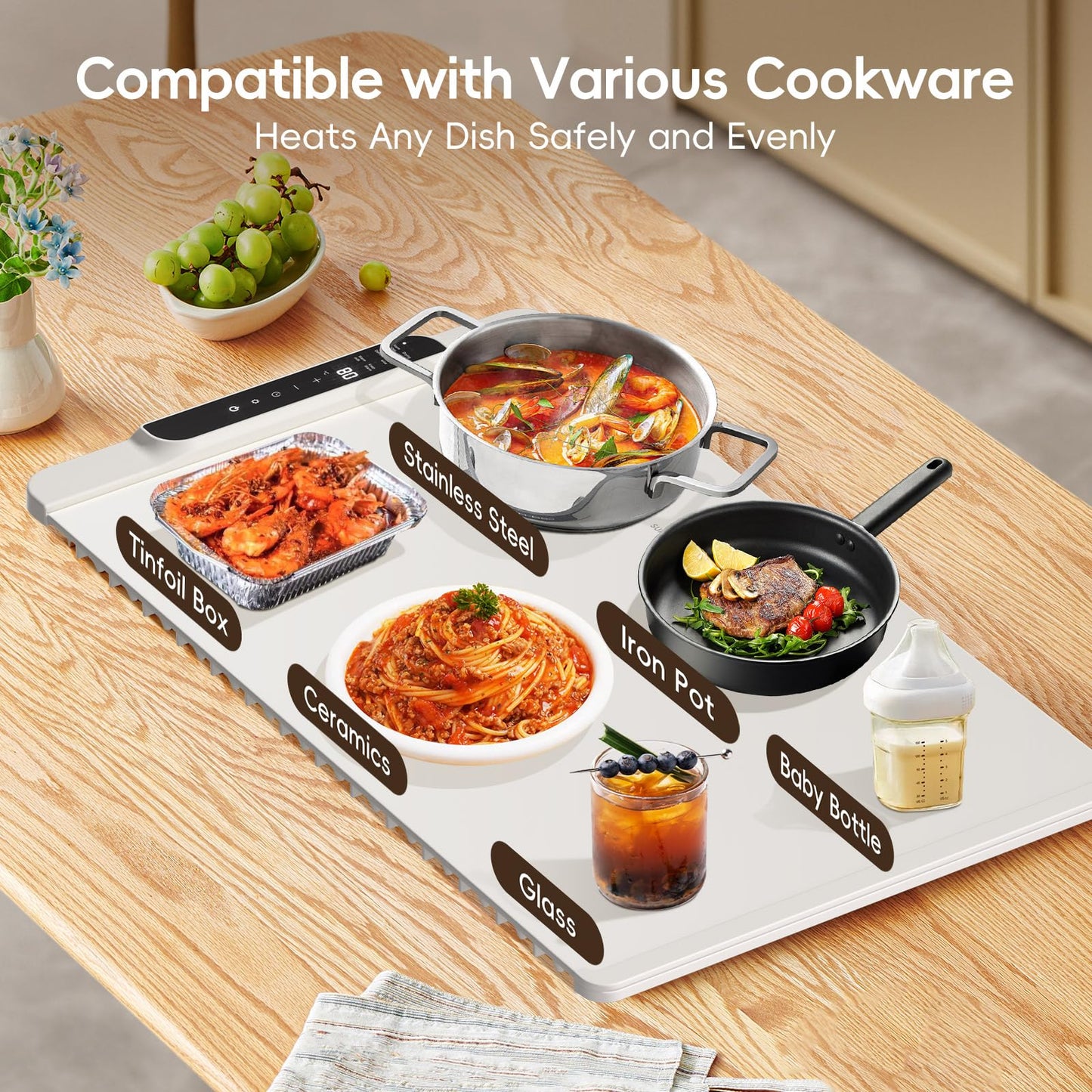 Dcorn Food Warming Mat, 26'' x 15'' Electric Silicone Warming Tray with 11-Temp Control & Timer, Child Lock, Portable Food Warmer Mat for Buffets, Parties & Gatherings