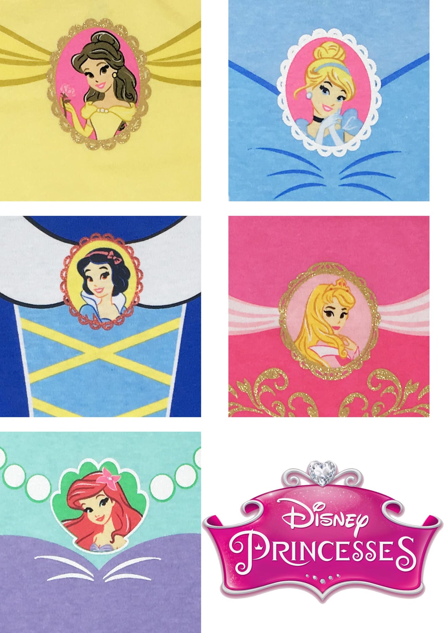 Disney Princess Snow White Belle Aurora Newborn Baby Girls 5 Pack Bodysuits Aurora, Snow White, Ariel, Cinderella, Belle 3-6 Months
