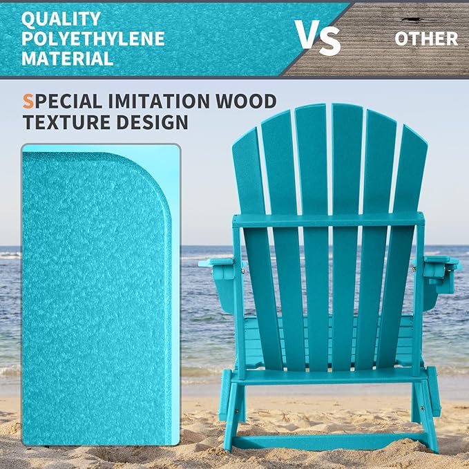 FUNBERRY Folding Adirondack Chair Set of 6, All Weather HDPE Fire Pit Chairs with Cup Holder for Outdoor