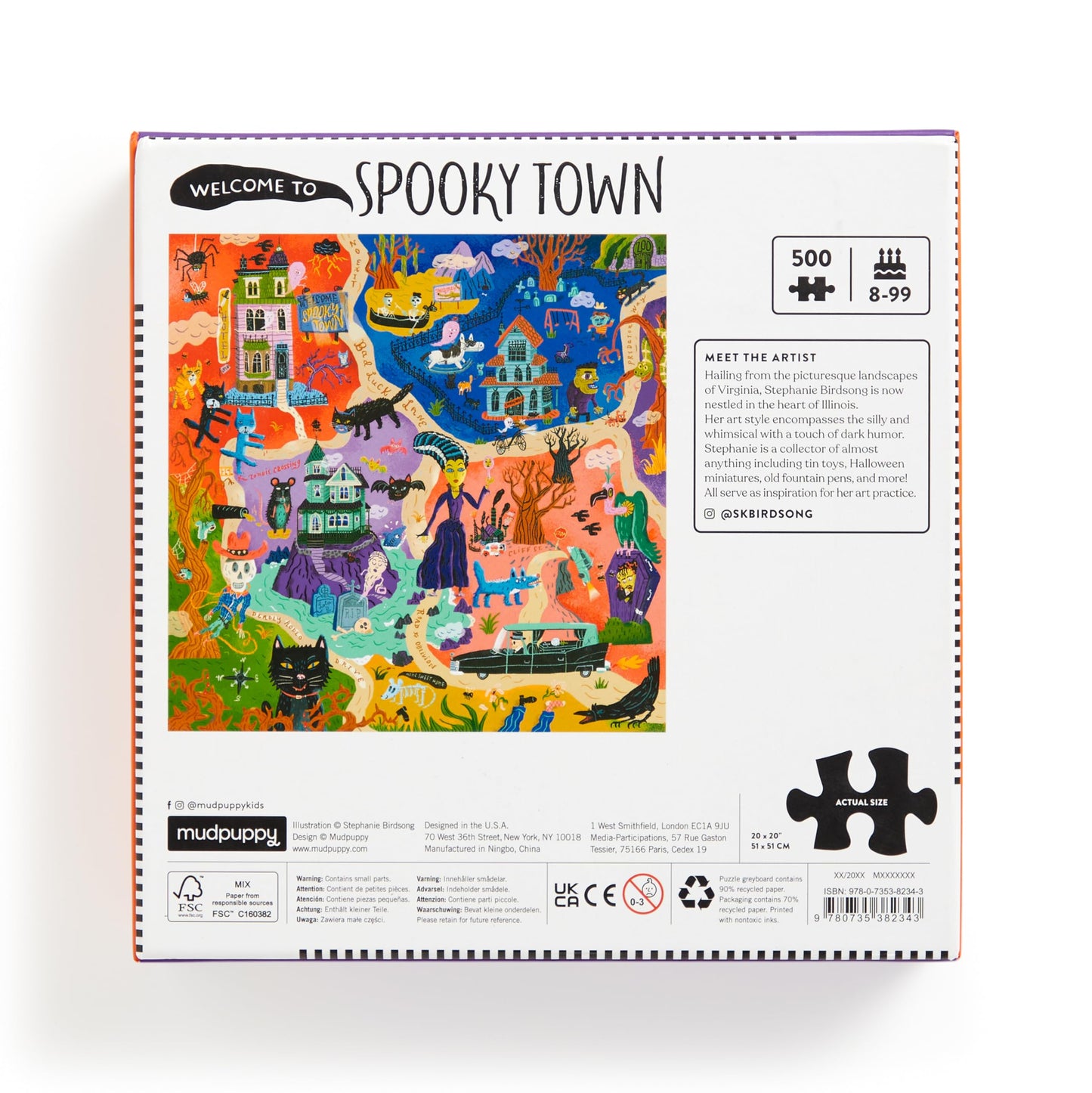 Mudpuppy Welcome to Spooky Town – 500 Piece Family Jigsaw Puzzle Featuring Bold and Spooky Illustrations of A Haunted Town Filled with Goblins Ghouls and Monsters