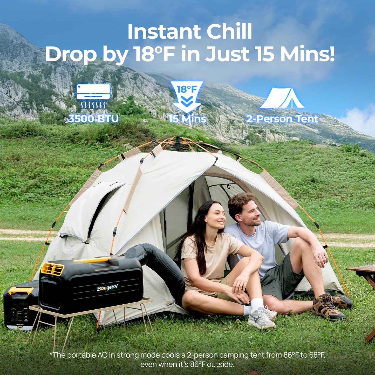 BougeRV PC35 Portable Air Conditioner 3500BTU, Tent Air Conditioner with App Control, Low Power Camping AC Unit for Tent, RV, Van Life, Indoor & Outdoor Use (2026 New)