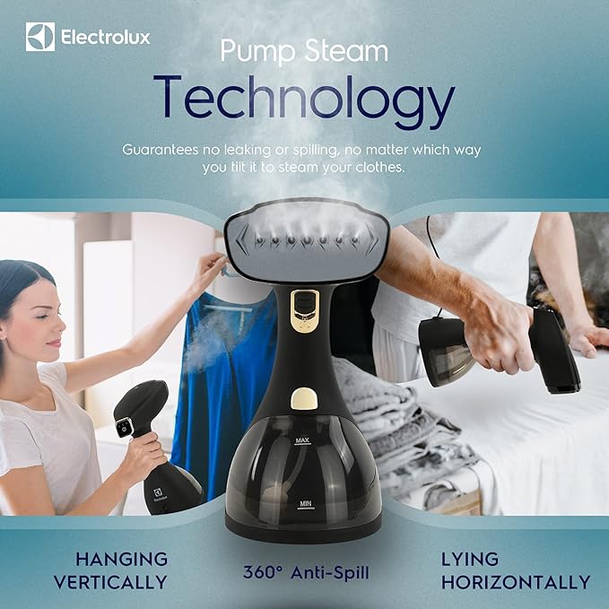 Electrolux Steamer for Clothes, LX15003 Portable Handheld Fabric and Garment Steamer Iron Press Wrinkle Remover with Lint Remover & Fabric Brush – Black