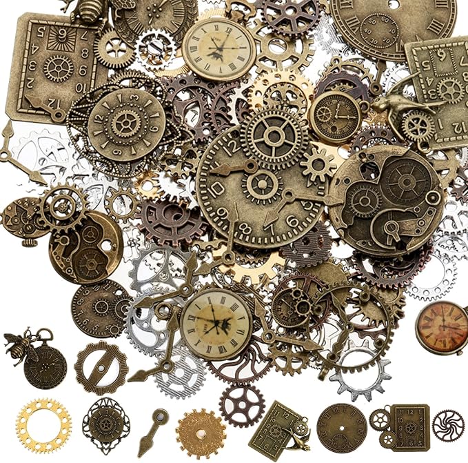 ZOOFOX 300 Gram Gears Charms, Mixed Vintage Bronze Watch Cog Wheel Set, DIY Metal Steampunk Pendant for Crafting, Jewelry ...