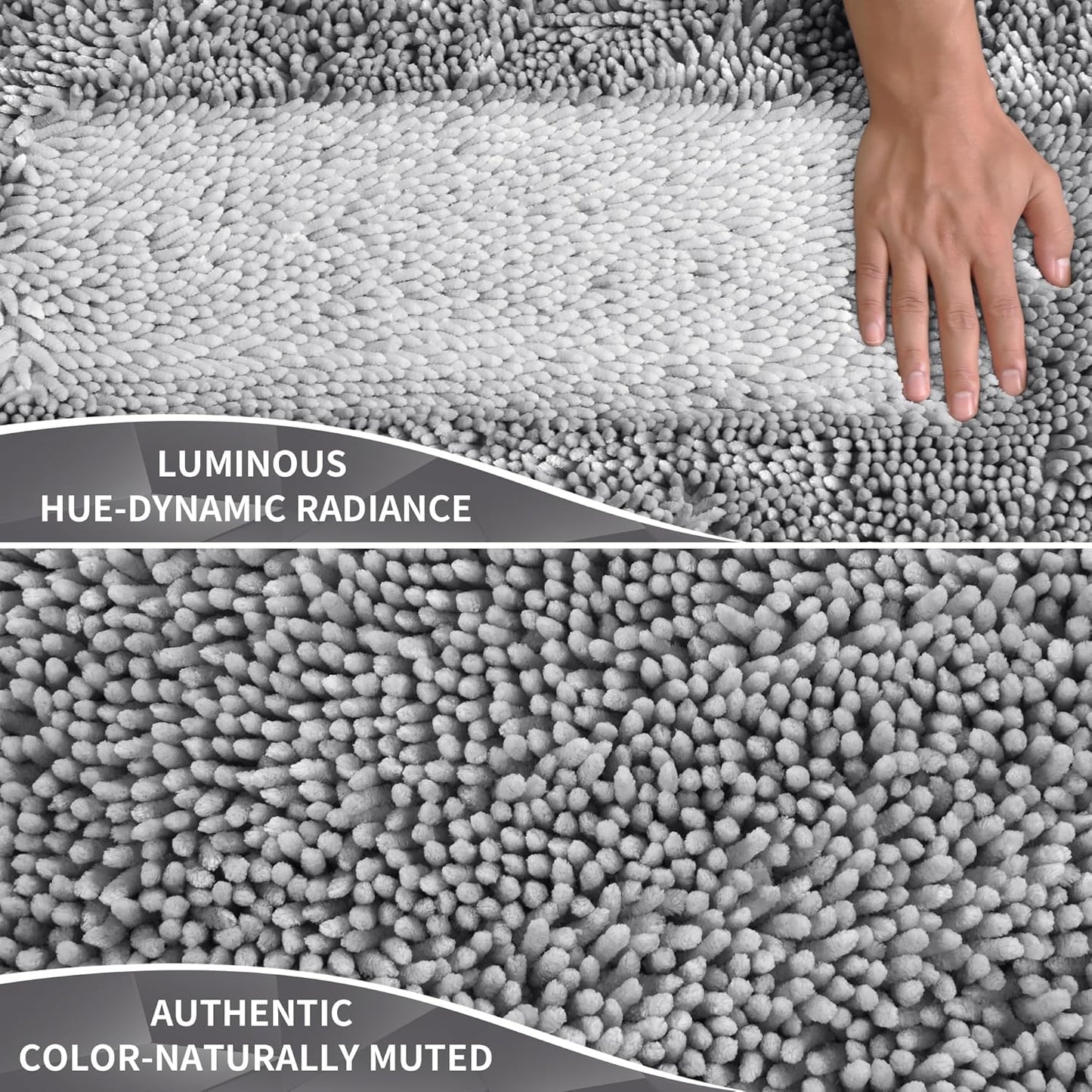 Yimobra Large Bathroom Rug Non Slip 36x24 Inch, Extra Thick Soft Absorbent Chenille Bath Mat, Machine Washable Bath Rugs for Bathroom Floor, Tub and Shower, Home Decor Accessories, Light Grey