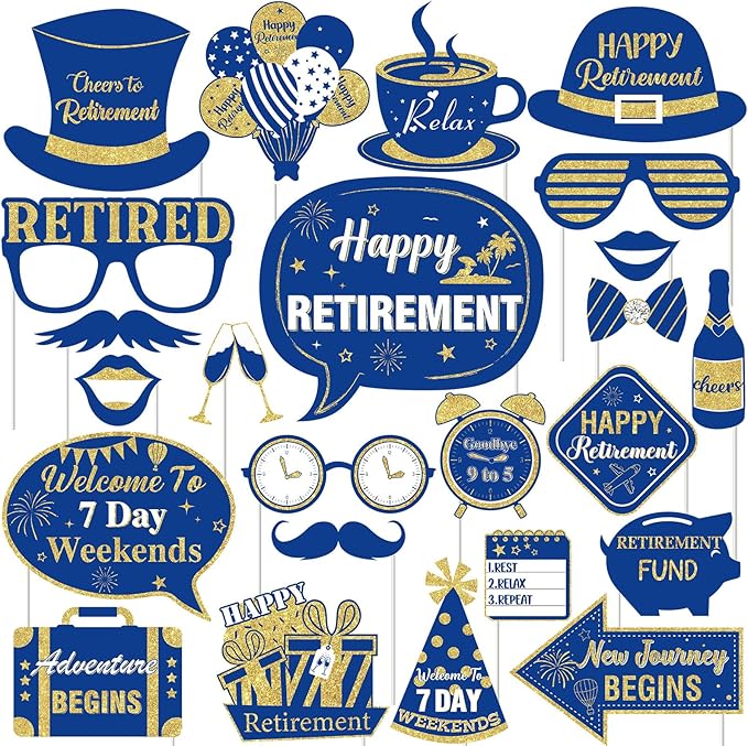 Cheereveal Retirement Photo Booth Props - Glitter Retirement Party Signs with Wooden Sticks, Going Away Office Work Job Ch...