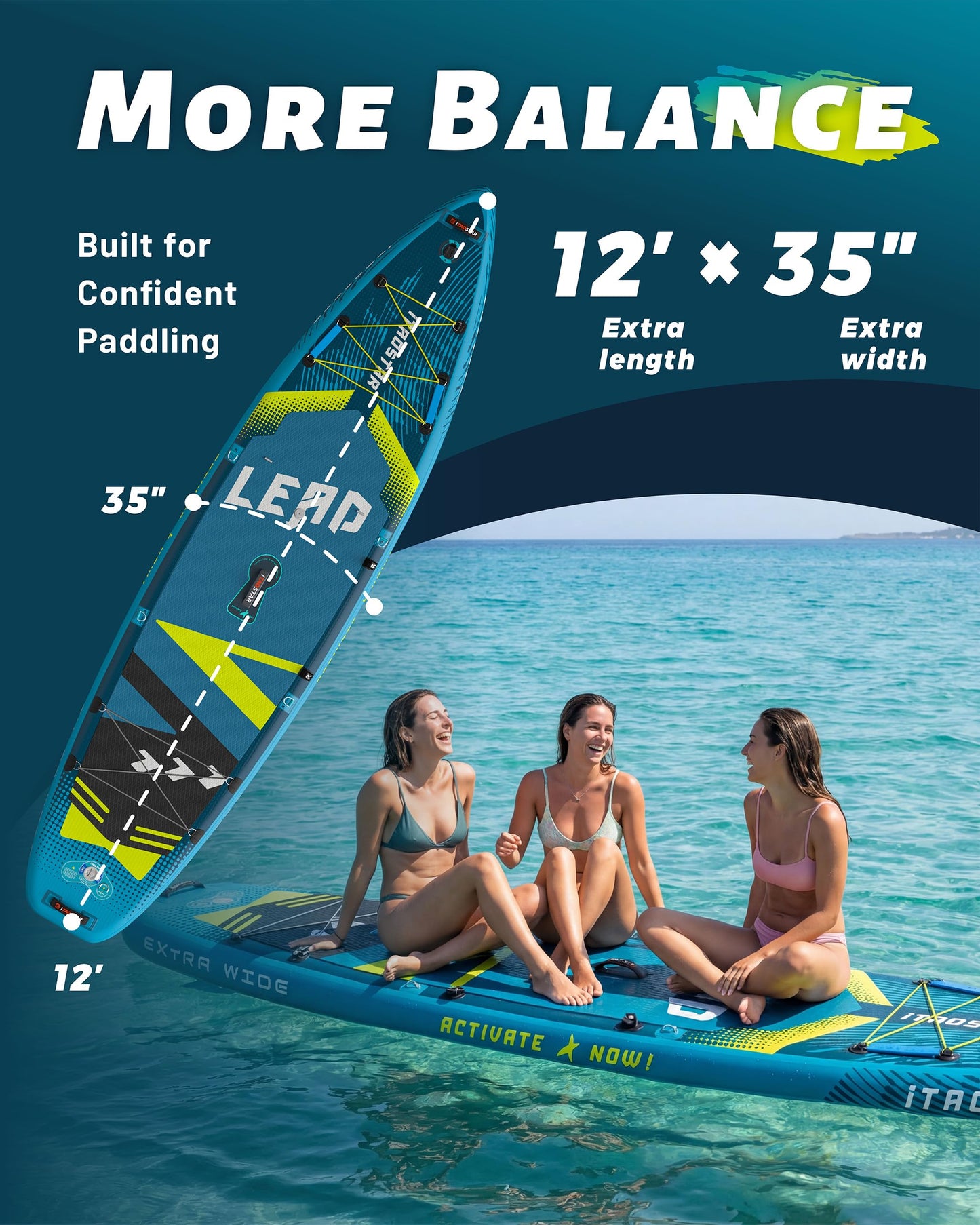 iTAOSTAR Lead 12' × 35" Inflatable Stand Up Paddle Board with Seat, Extra Wide SUP Board with 5 Fins Stable Design for Adults, Youth, All Skill Levels, Lakes, Oceans & Fishing