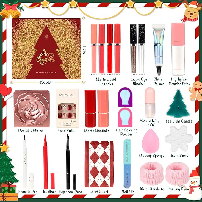 Makeup Advent Calendar 2025 for Teen Girls, 24 Individually Boxed Christmas Countdown Beauty Advent Calendar Kit Women, 2025 Advent Calendar Make Up Gift Set