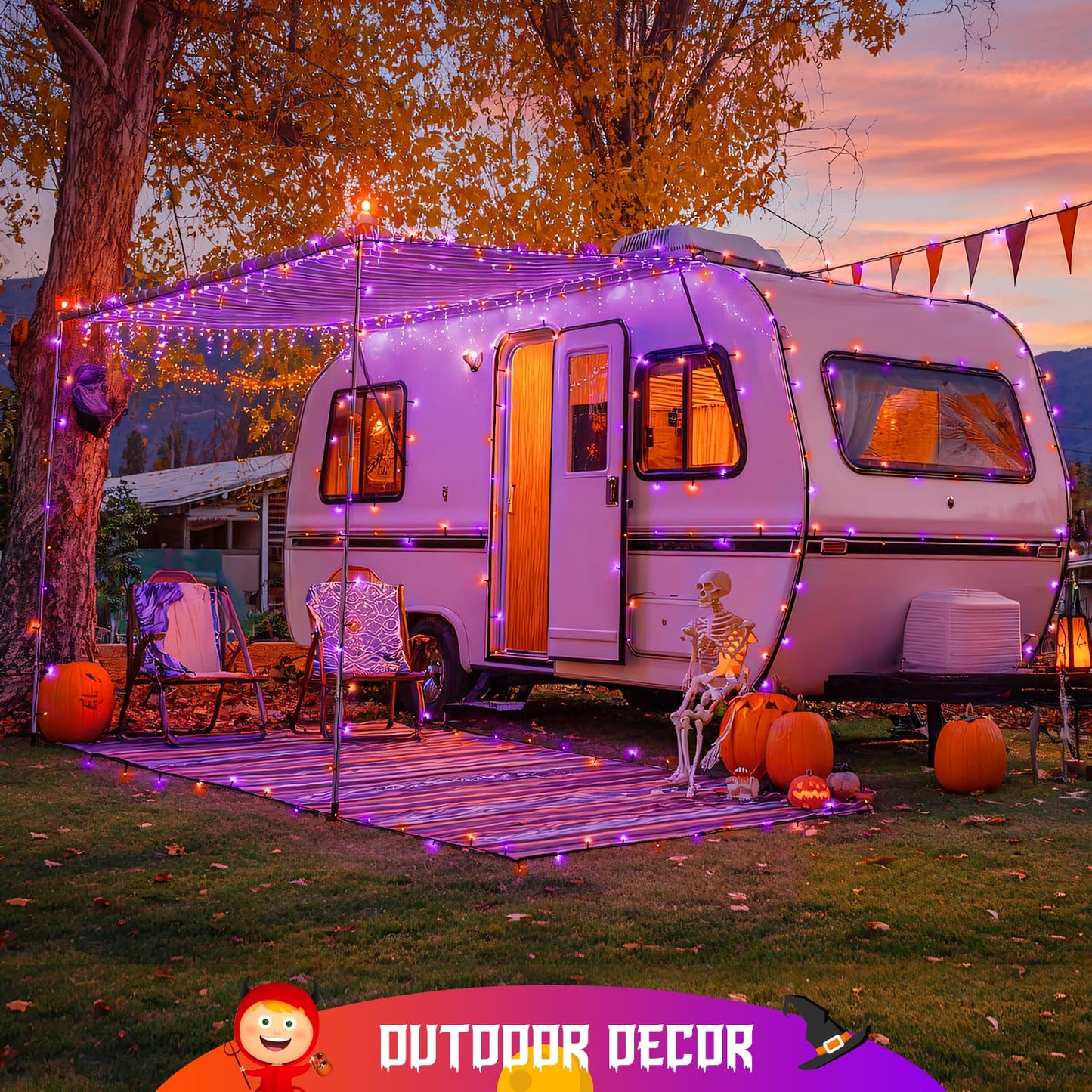 JMEXSUSS Orange and Purple Halloween Lights Battery Operated, Each 33 FT Indoor Halloween Lights Outdoor Waterproof, 2 Pack 100 LED Christmas Light for Christmas Tree Decor