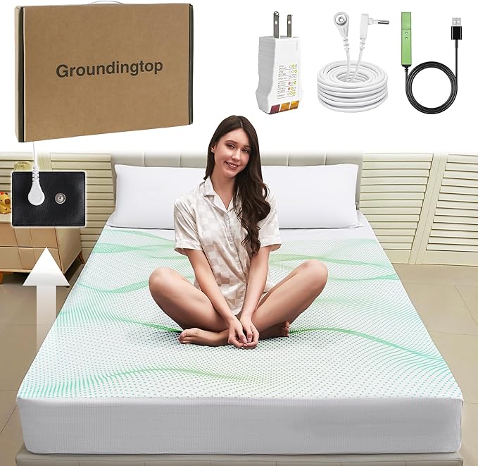 Grounding Sheets Queen Deep Pocket 10% Silver Fiber and 90% Organic Cotton, Fitted Earth Grounded Bed Sheets Bed Grounding Kit for Improved Sleep (White, Queen - 60"x80"x16")