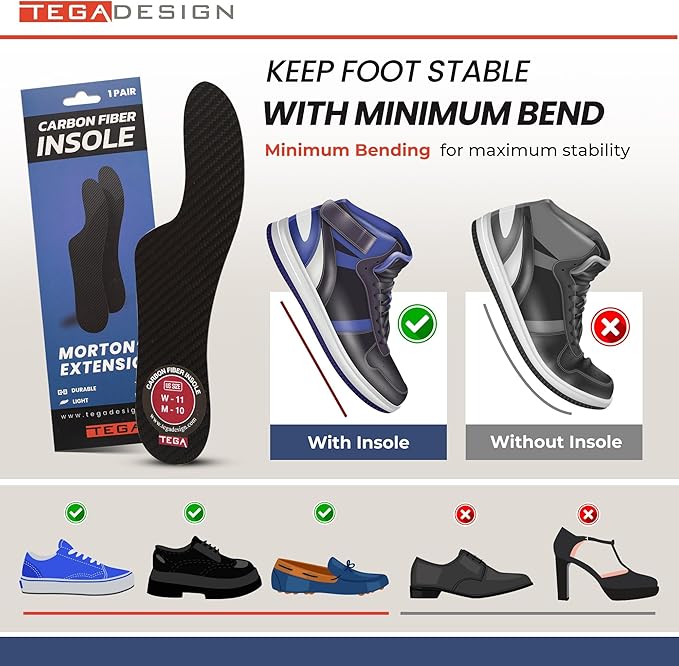 Morton´s Extension Orthotic, Carbon Fiber Rigid Insole - 1 Pair - Morton's Toe, Turf Toe, Hallux Limitus, Hallux Rigidus, Arthritis (W9/M8)