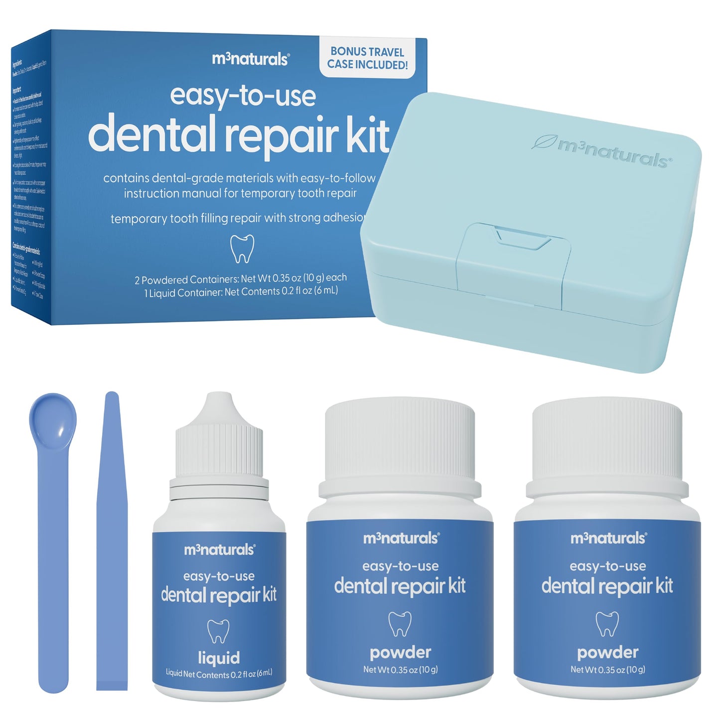 Dental Tooth Repair Kit, Dental-Grade Materials, Temporary Filling Composite for Cavities, Loose or Lost Crowns and Fillings, Caps and Inlays, Travel Case Included, by M3