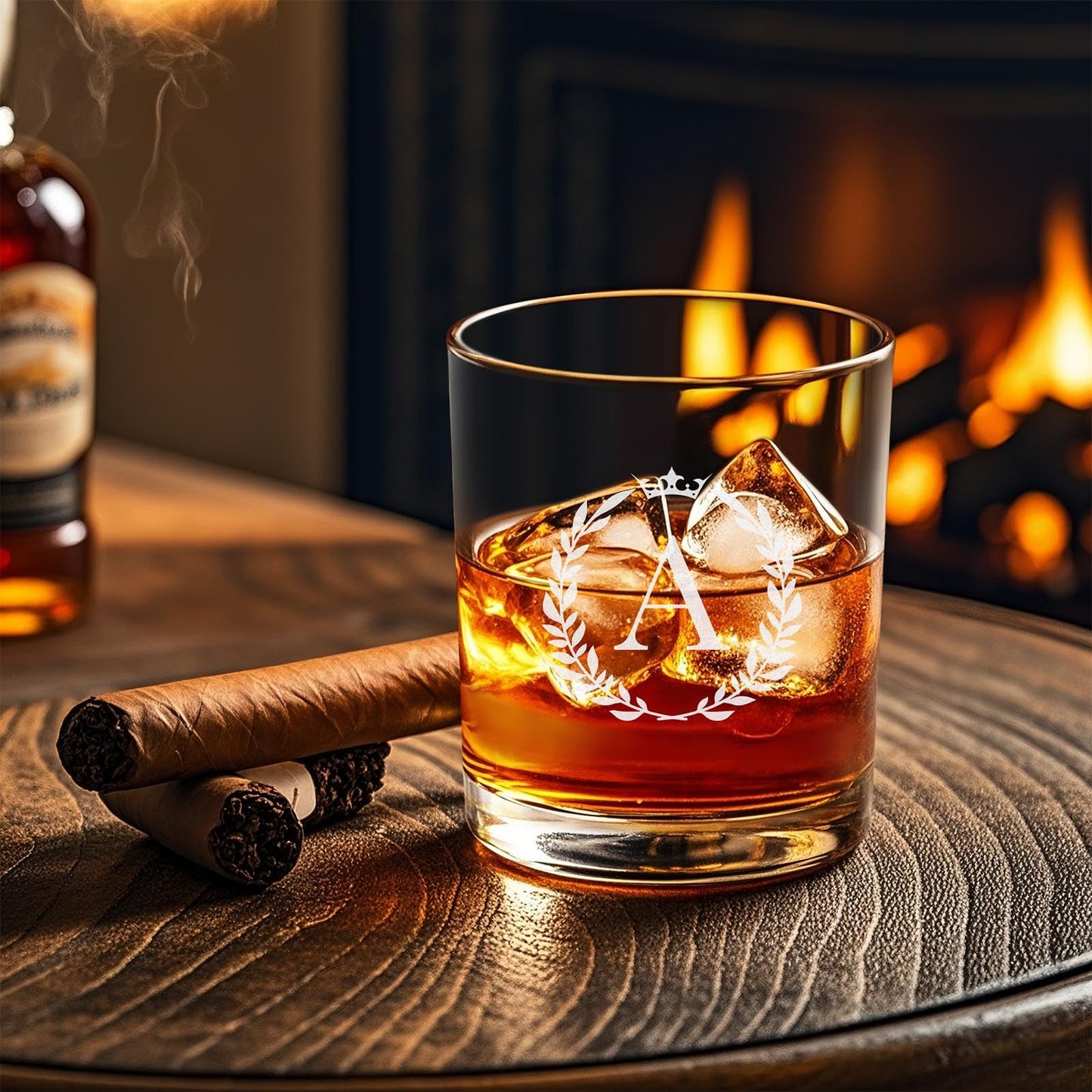 Personalized Whiskey Glasses Gifts for Men, Monogrammed Engraved A-Z 10.6 oz Rocks Glass Customized Gift, Unique Christmas Birthday Gifts for Men Him Dad Husband Brother Son (A)
