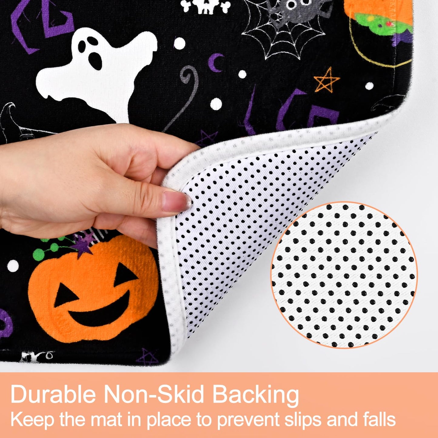 Claswcalor Halloween Pumpkin Shower Curtain Set Spooky Ghost Bathroom Sets with Shower Curtain and Rugs Spider Web Witch Shower Curtain with 12 Hooks, Moon Shower Curtains for Bathroom Decor