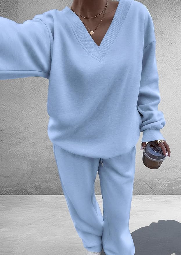 PRETTYGARDEN Casual Winter Two Piece Sets for Women 2026 V Neck Sweatshirt Loose Wide Leg Pants Tracksuit Knit Fall Outfits