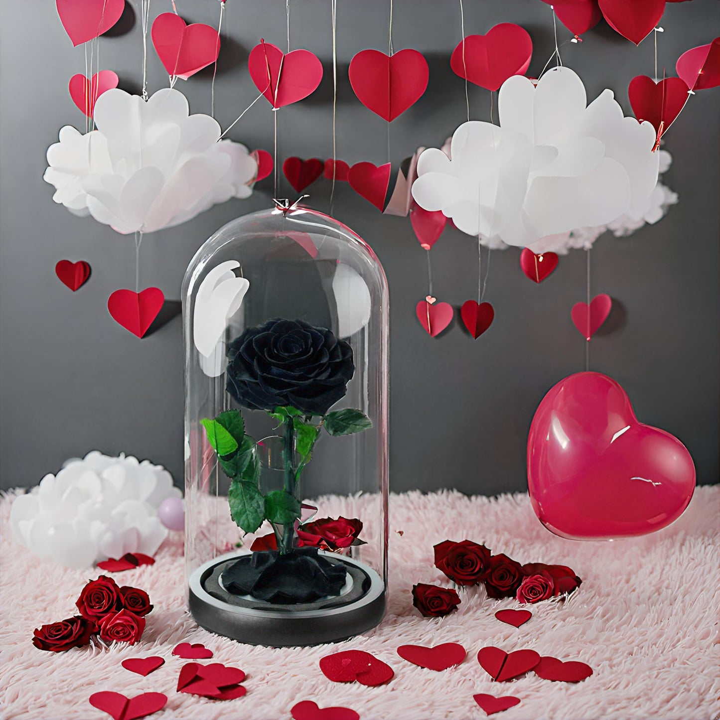 BLOSSBLISS Forever Preserved Flower Real Black Rose in Glass Dome, Flower Gift for Men Him Her Wife Husband Mother, Eternal Flowers for Christmas,Valentine's Day, Thanksgiving Day, Birthday,9 Inch