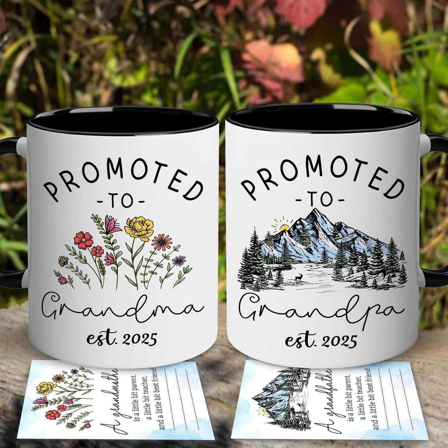 BSQUIELE Promoted To Grandparents 2025 Mug Set - Mothers Day, Fathers Day Gift For Grandma Grandpa - New Grandparents Gifts First Time - Grandparents Baby Announcement Gift Card - Grandma Grandpa 2025
