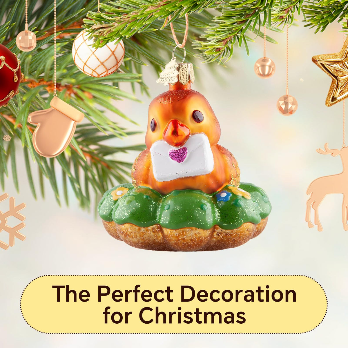 HZYC Bird Christmas Tree Ornaments,Hand-Blown Glass Christmas Ornaments,Parrot Donut Collection Hanging Ornaments,Glass Hanging Decorations for Animal Lovers Holiday Party Home Gifts (Donut&Parrot)