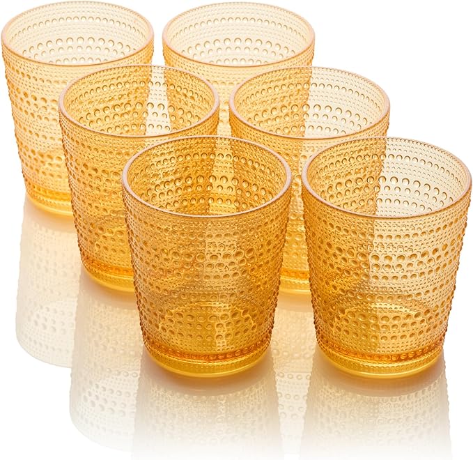 Certified International Santa Fe Orange Set of 6 Premium Acrylic DOF Glasses 16 oz – Unbreakable Drinkware with Textured B...