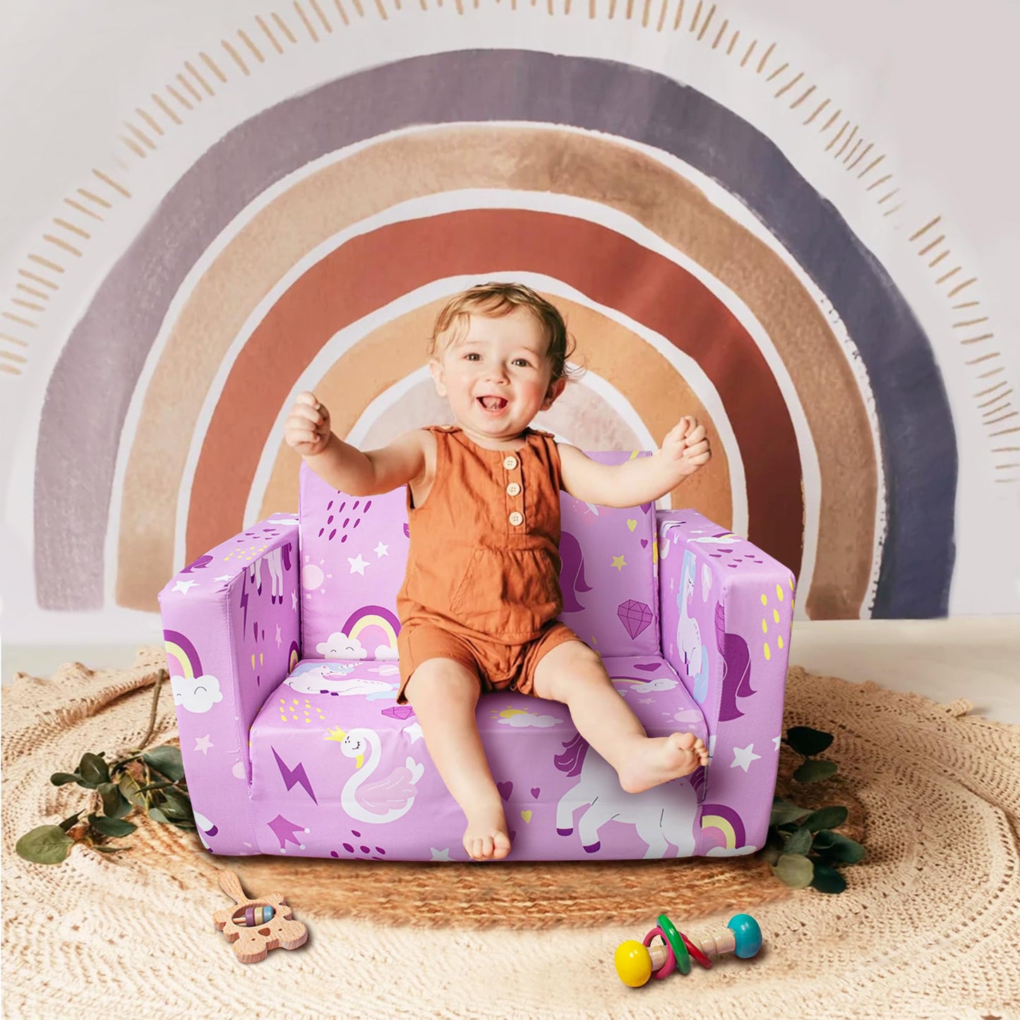 ZenKitch Kids Couch, 2-in-1 Toddler Sofa Fold Out, Soft Toddler Chair for Boys and Girls, Convertible Sofa to Lounger- Ideal for Napping, Reading, and Playing