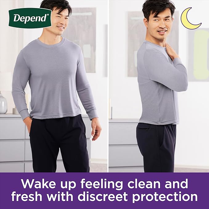 Depend Night Defense Adult Diapers, Incontinence Underwear for Men, Disposable, Overnight, Large, Grey, 14 Count, Packaging May Vary