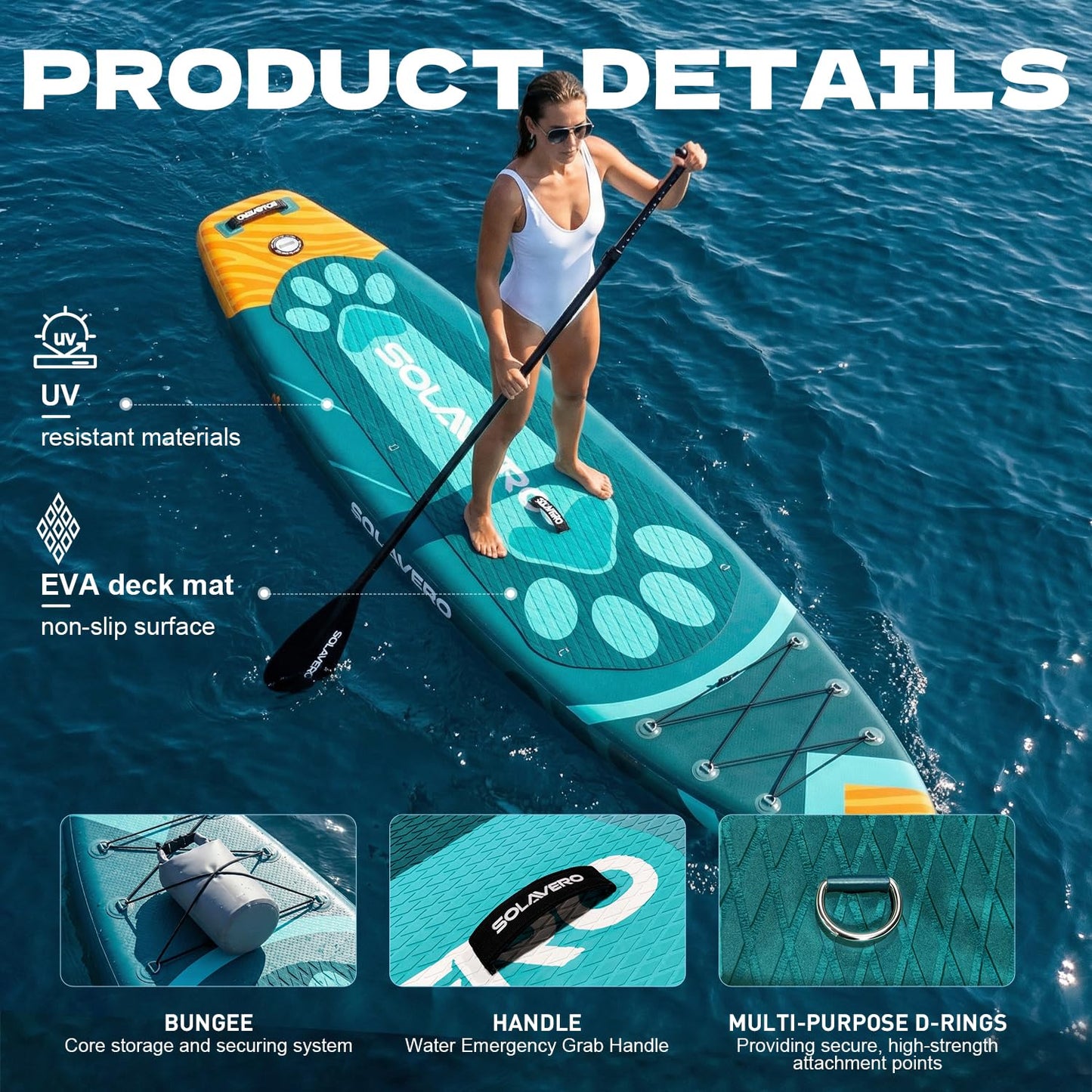 SOLAVERO 10'6" Inflatable Stand Up Paddle Board with SUP Accessories,Non-Slip EVA Deck,Blow Up Paddleboard for Adults & Youth of All Skill Levels