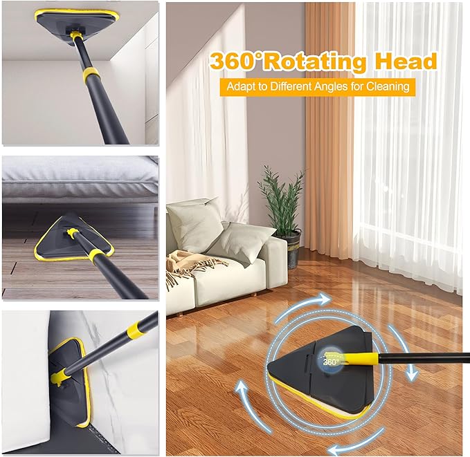 Newly Upgraded Wall Mop with 82 Inches Long Handle, 180° Folding Baseboard Cleaner Tool Duster Buddy with Window Squeegee, 6 Replacement Pads for Cleaning Painted Wall, Ceiling, Wash Floor