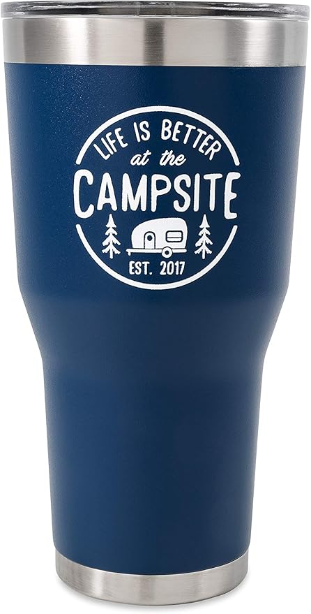 Camco Life is Better at The Campsite Tumbler | Heavy Duty Double Wall Vacuum Insulation | Crafted of 18/8 Stainless Steel...