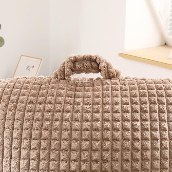 PAJEO Reading Pillow for Sitting in Bed, Large Backrest Reading Pillow with Arm Rest,Back-Rest Support Cushion for Sit Up on Couch, Sofa, and Floor, Dorm Essentials (Khaki Flannel, Large(19"))