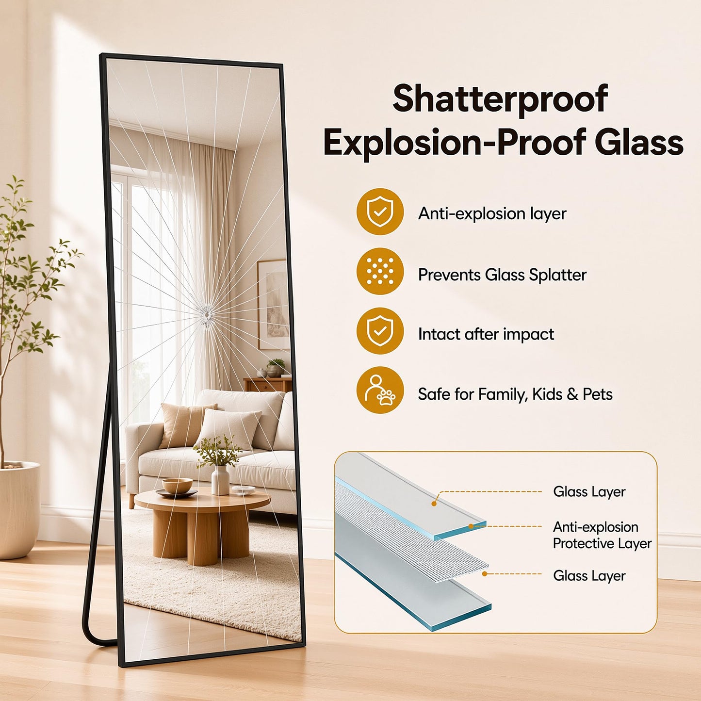 Antok Full Length Mirror, 71"x28" Floor Mirror with Stand, Hanging Mounted Mirrors for Bedroom, Living Room, Cloakroom, Dining Room, Black, Rect