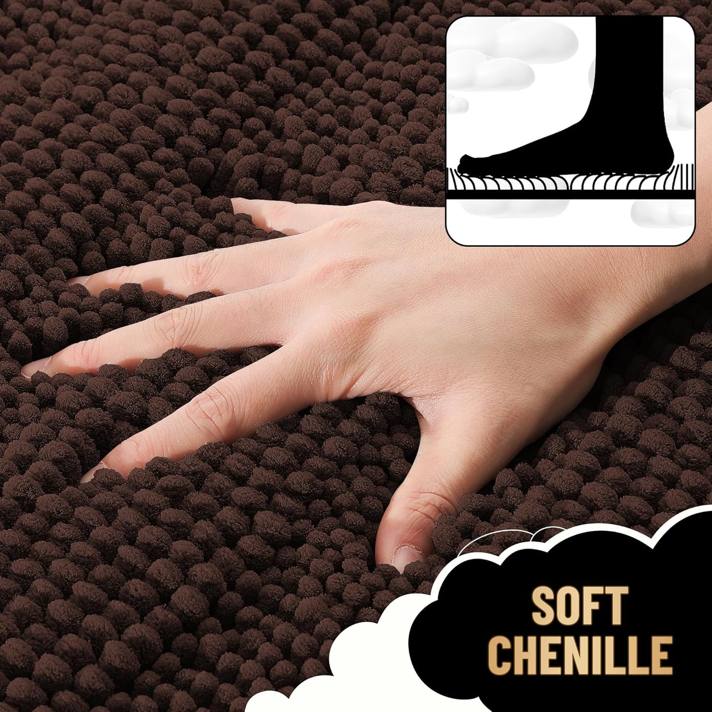OLANLY Thick Bathroom Rugs 30x20, Extra Soft Absorbent Chenille Striped Bath Rugs, Rubber Backing, Machine Wash Dry, Bath Mats for Bathroom Floor, Tub and Shower, Home Decor Accessories, Brown