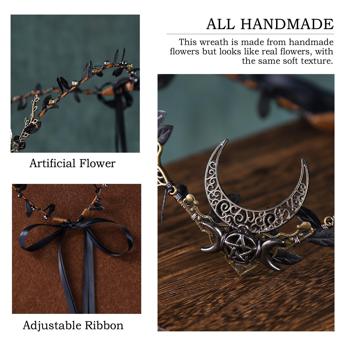 MOSTORY Handmade Moon Elf Headpiece - Woodland Forest Crown Fairy Goddess Tiara Elven Circlet Medieval Queen Festive Accessory f