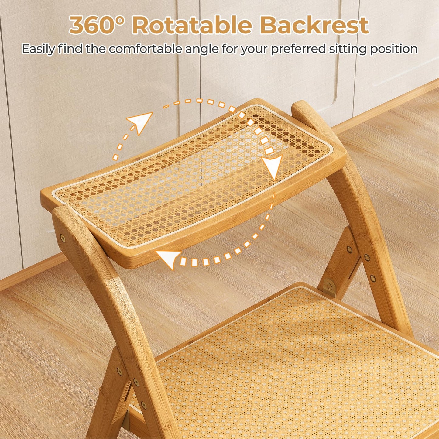 Giantex Rattan Folding Chairs Set of 2, Bamboo Dining Chairs with Rotatable Backrests, Max Load 330 lbs, Boho Kitchen Side Chair for Living Room, Restaurant, No Assembly, Natural