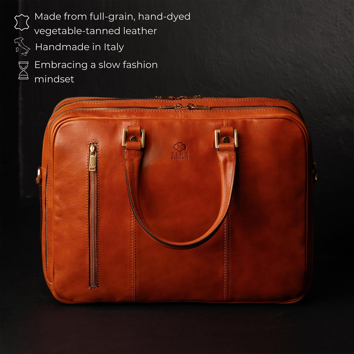 Time Resistance Leather Laptop Briefcase - Full Grain Leather Computer Bag for Men and Women (Cognac Brown)