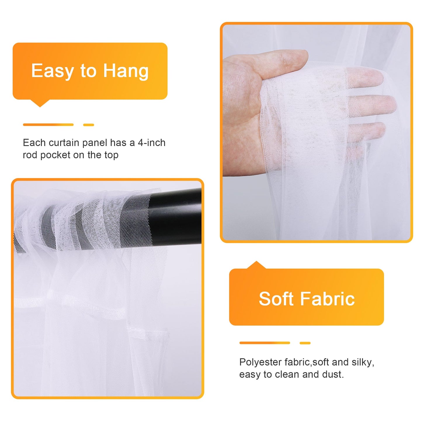 Tulle Backdrop Curtains with Lights String White 10FT X 8FT Sheer Curtain with Lights Tulle Curtains Backdrop for Wedding Birthday Party Baby Shower Photo Shoot (2 Panels 5x8FT)
