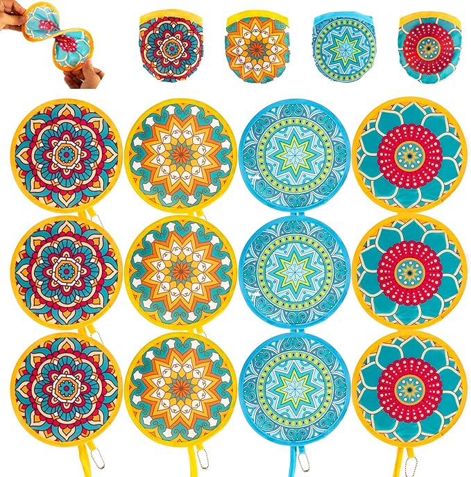 JYSILIYH 12pcs Mandala Round Foldable Hand Fan Japanese Foldable Fan Style Handheld Compact Cooling Fans,Round Folding Fan...