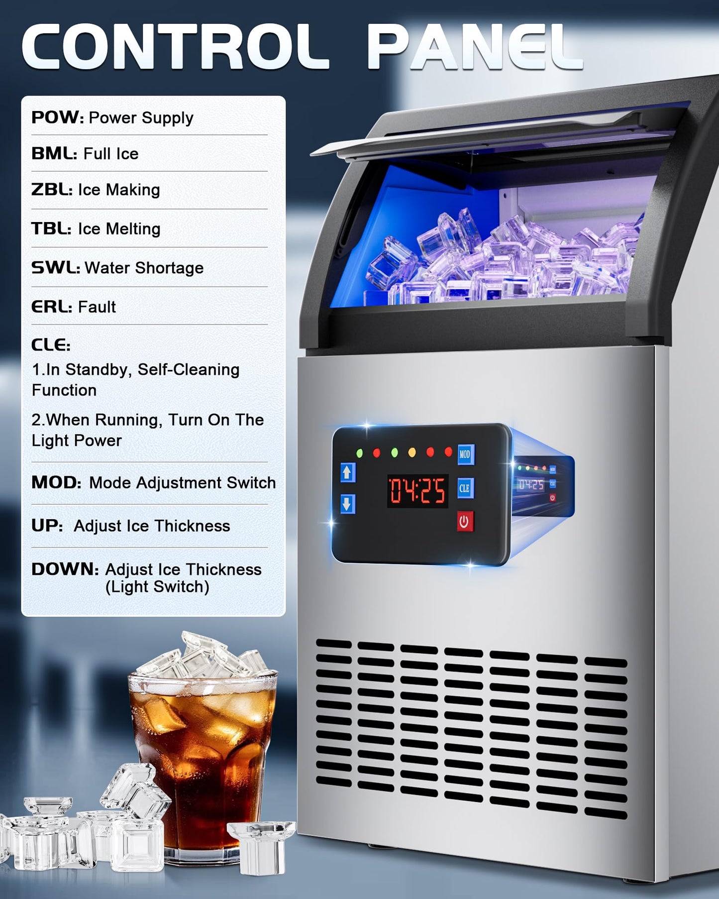 Quyndor Commercial Spray Drench Ice Maker Machine 150 Lbs/Day, Undercounter Ice Makers 100Lbs Storage Bin and 32 Ice Trays, Under Counter ice Maker for Home, Bar, Party