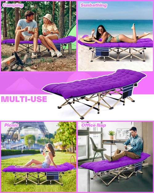 Sportneer Camping Cot with Mattress – Foldable Sleeping Cot for Adults, Heavy Duty Portable Bed for Camping, Hiking, Guest Room, Outdoor, 450 lbs Capacity, Easy Setup, Dual Side Pockets