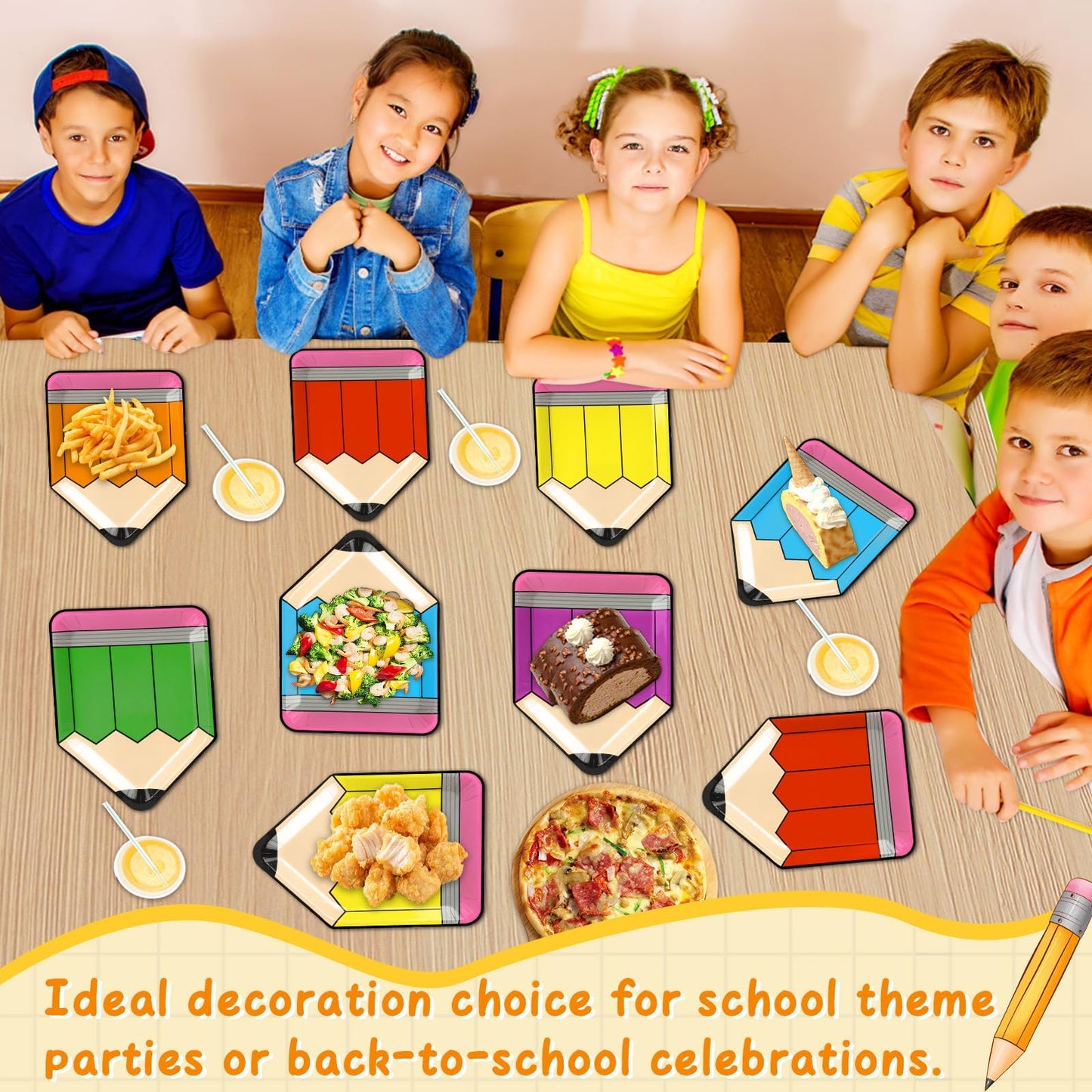 gisgfim 60 Pcs Back to School Pencil Paper Plates First Day of School Tableware Dinnerware Set Pencil shaped Disposable Plate for Kindergarten Graduation Decorations Party Supplies Table Decor