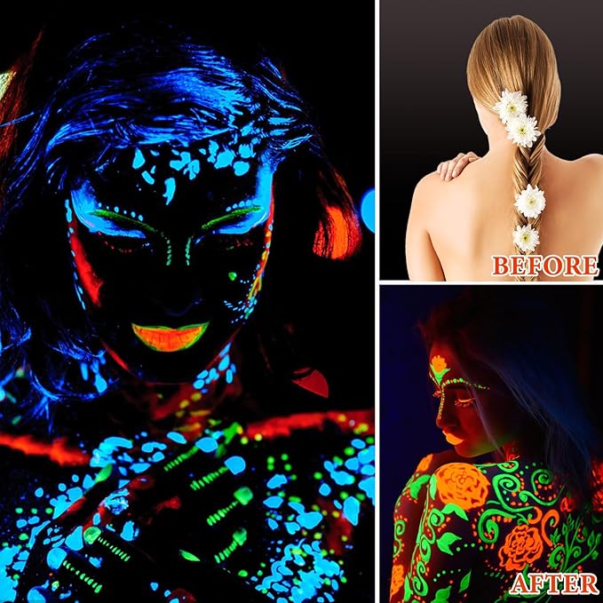 6 Pcs Glow in the Dark Face Body Paint,Blacklight Neon Face & Body Paints,Easily Cleanable Paint Set Neon Makeup Glow in the Dark Party Supplies A