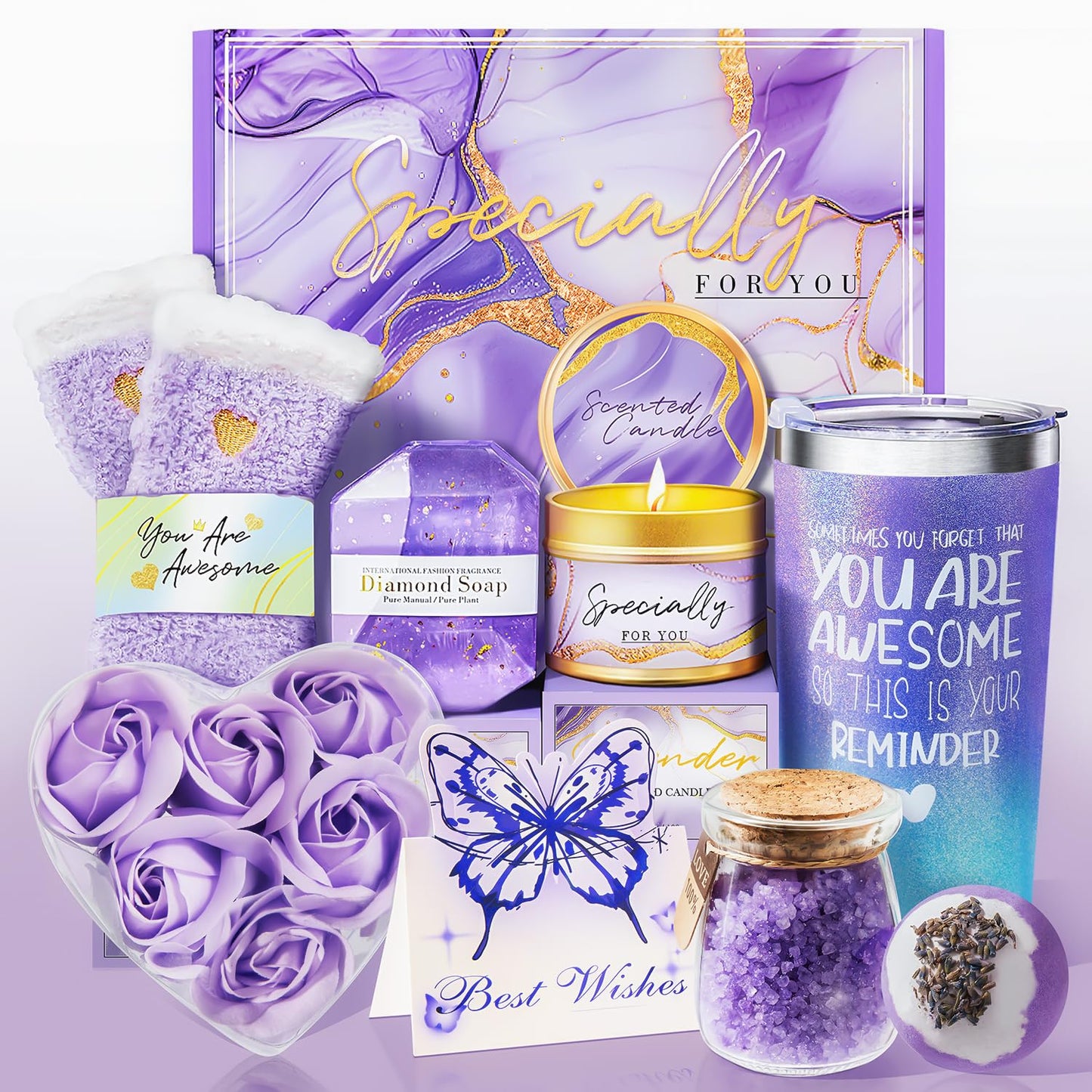Gifts for Women, Birthday Gifts for Women, Happy Birthday Gifts Basket for Women,Lavender Relaxing Spa Gifts Basket for Best Friends Female Women Sister Mom Wife Her Girlfriend Coworker