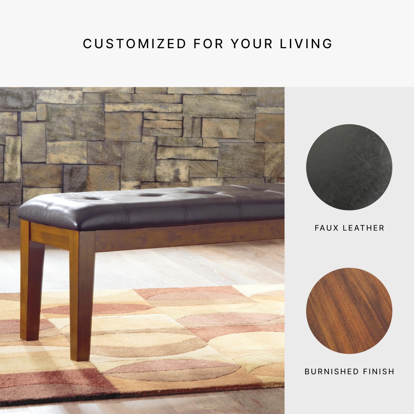 Signature Design by Ashley Ralene Tufted Upholstered Dining Room Bench, Medium Brown