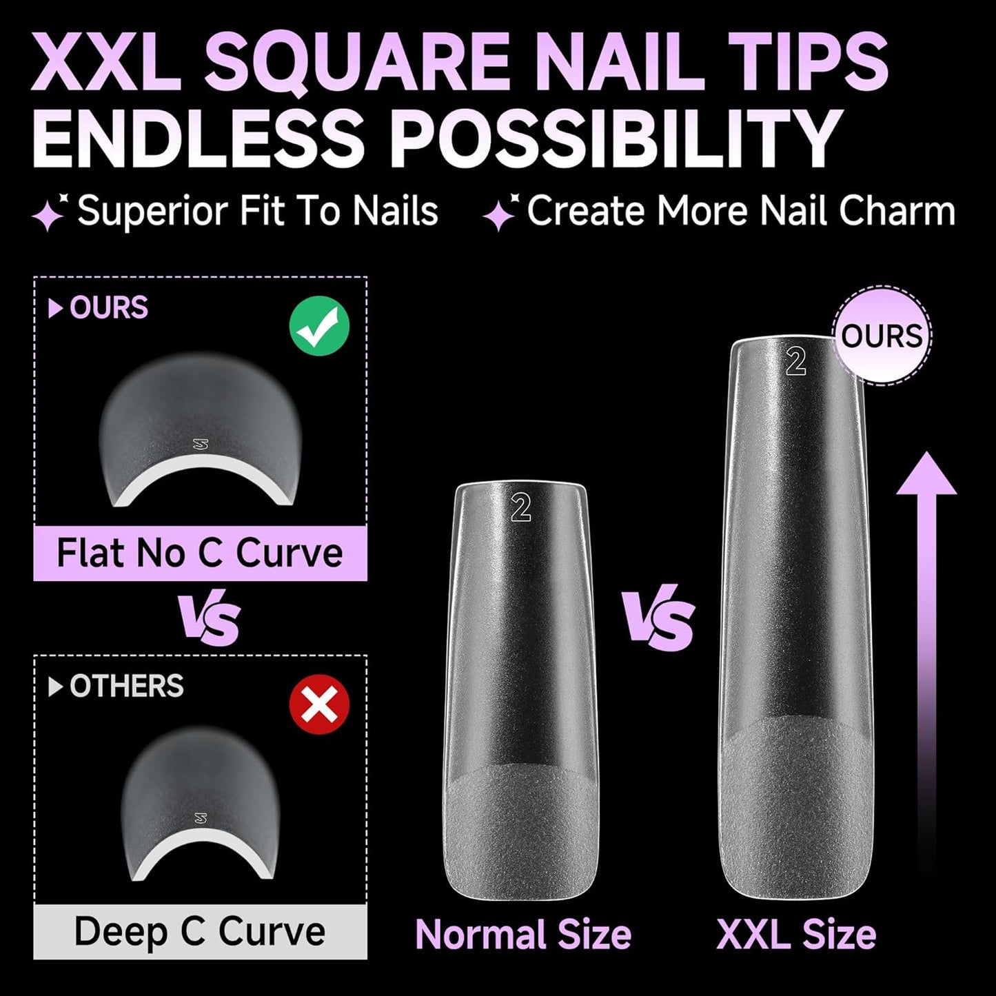 UNA GELLA XXL Long Square Nail Tips No Need File 216pcs Extra Long Straight Square Gel Nail Tips No C Curve Full Cover Press On Nails Clear Gel Extensions 12 Sizes