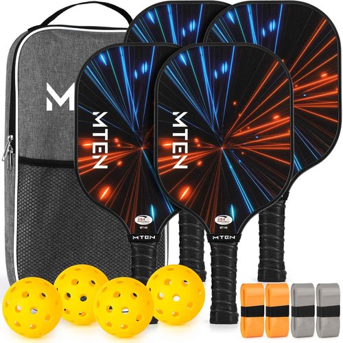 Pickleball Paddles, Pickleball Paddles Set of 4, USAPA Approved Fiberglass Rackets, 4 Paddles, 4 Balls,1 Carry Bag, 4 Grip Tape, Pickle Balls Paddles for Famliy