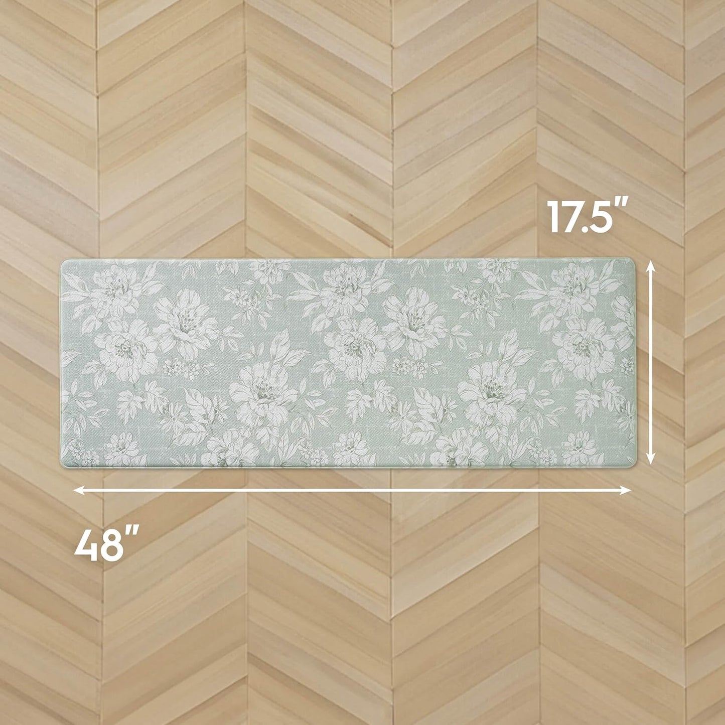 Laura Ashley - Anti-Fatigue Kitchen Mat, Iris Floral Design, Stain, Water & Fade Resistant, Cooking & Standing Relief, Non-Slip Backing, Measures 17.5" x 48", Sage Green Iris