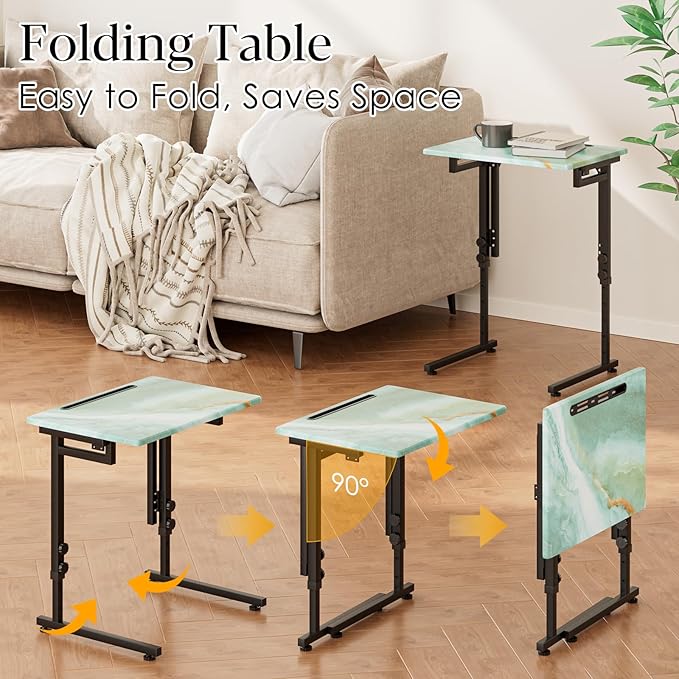 Fleecy day Folding TV Tray Table,Adjustable TV Dinner Table with Sturdy MDF Top,Eating Trays for Living Room with No Assembly Required (Sea Blue,2Pcs)