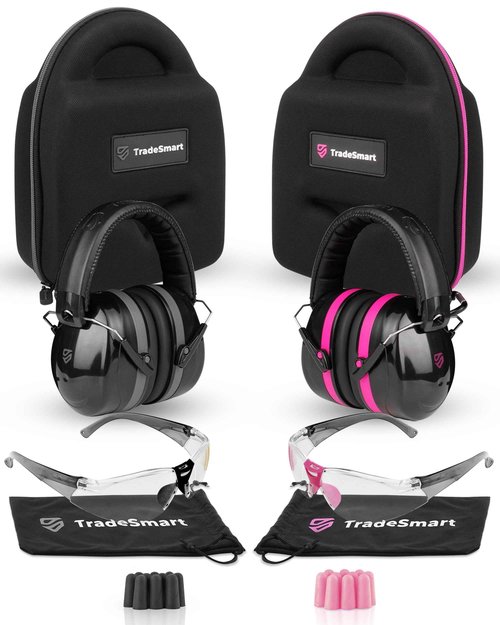TradeSmart Gun Range Protection Duo Kit - Pink and Grey Shooting Eye and Ear Protection for Women and Men, U.S. Certified