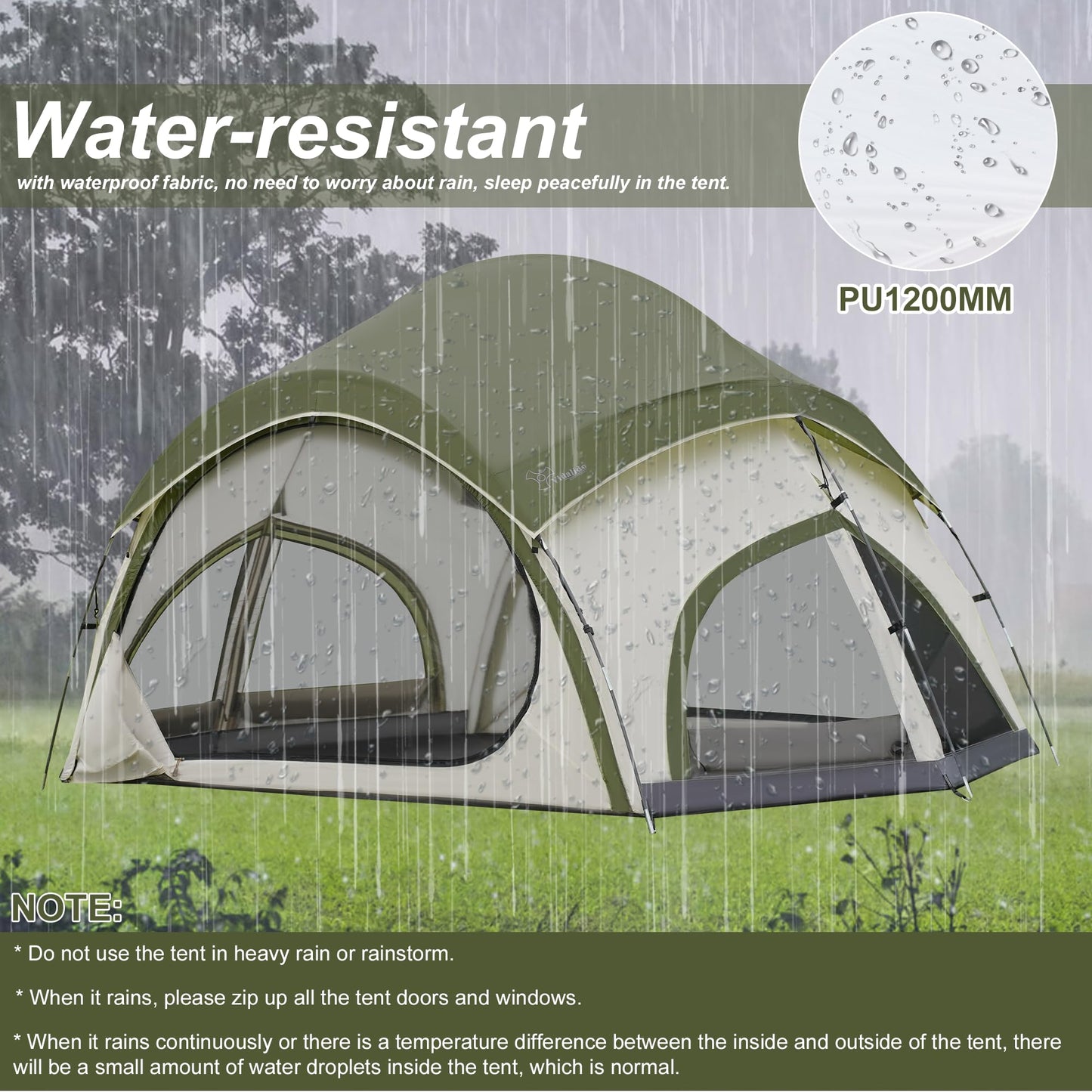Vidalido 3-4 Person Camping Tent with 2 Large Mesh Door 4 Mesh Window Family Tents, Double Layer Waterproof Portable Easy Setup Camp Tent, Canvas Dome Tents for Camping Outdoor Hiking and Backpacking
